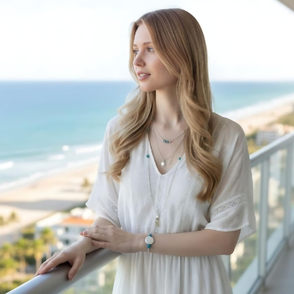 🆕️ Baroque Pearl Turquoise Beaded Adjustable Bracelet 18K White Gold Plated - Picture 10 of 10